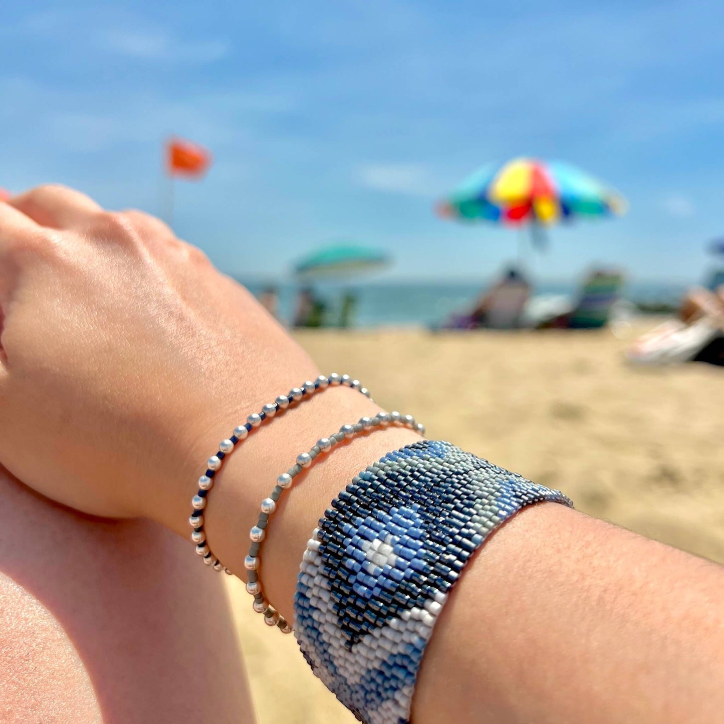 Stacking Bracelets | Beaded Woven Bracelet/Stretch Bracelets-X's Blue Set/Single