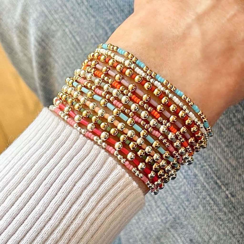 Seed bead bracelets | Stackable bracelets | Colorful gold and silver stretch bracelets