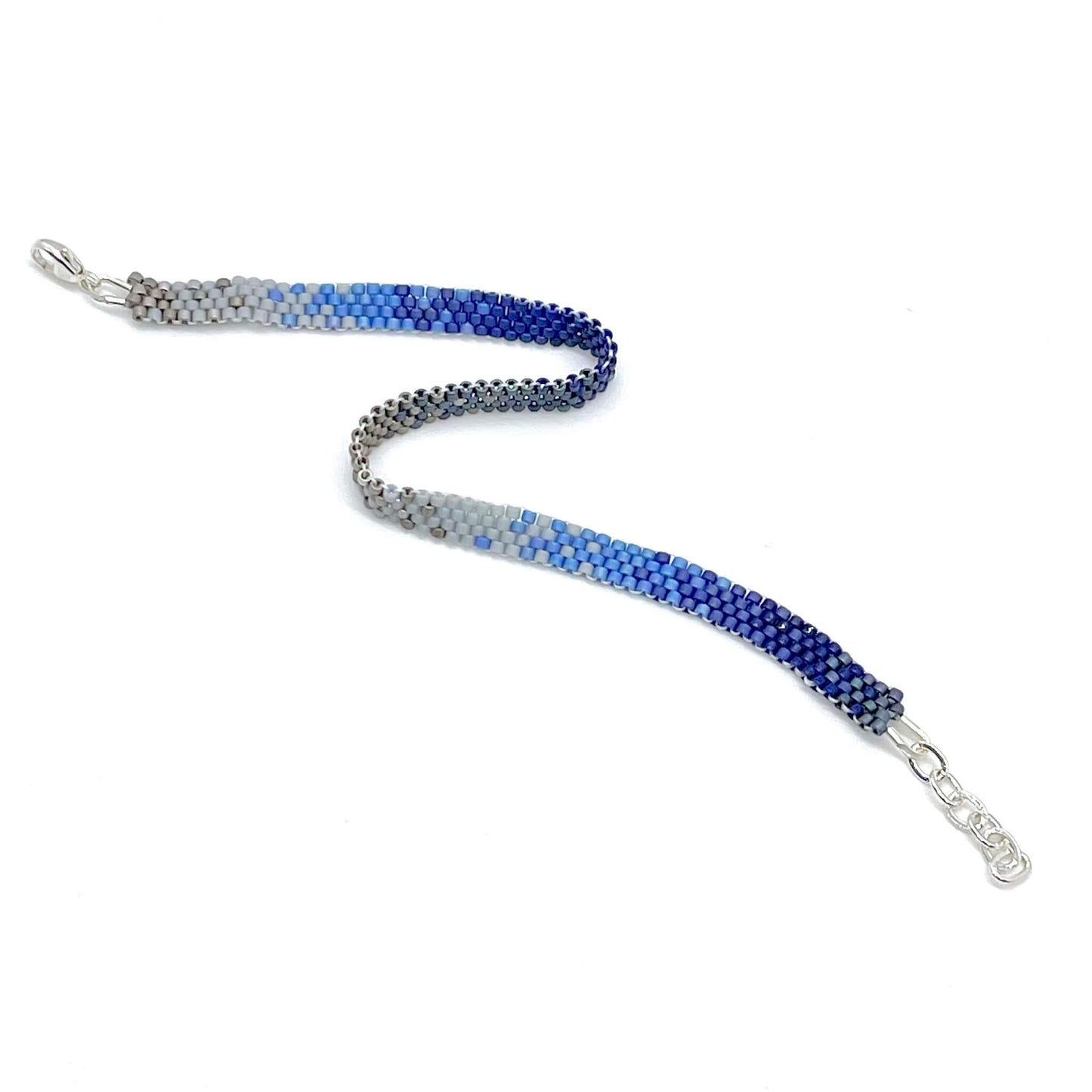 Blue and Silver Plated Metal Finish Beads Multi Strand Stretch Bracele –  Beads Selavie