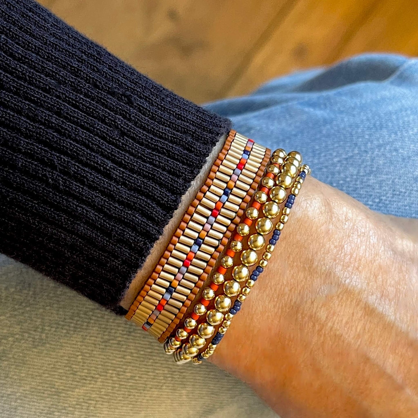 Stix Striped Bracelet in Brown/Gold/Multi-Color Beads | Southwest Hues