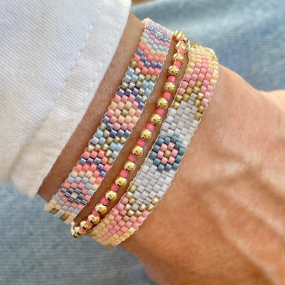 Arrow Woven Beaded Bracelet in Pastel Blue/Pink