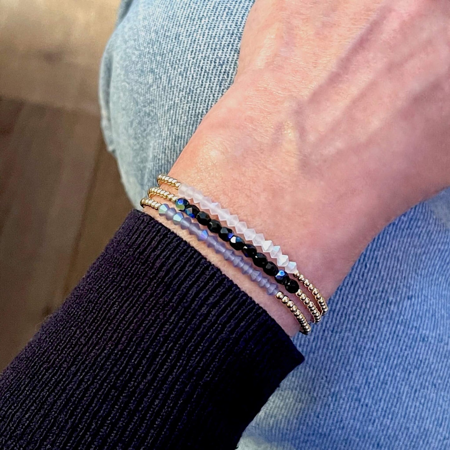 Dainty Bracelets | Crystal Small Beaded Bracelets | Jewel Tones