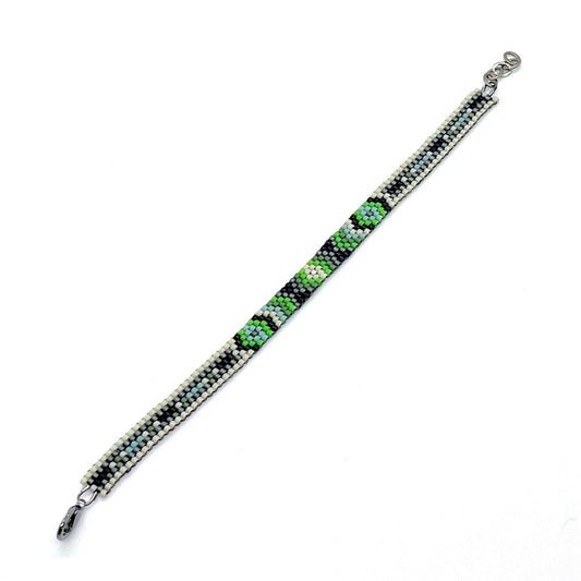Flat beaded men's bracelet. Green Native American inspired peyote bead woven bracelet.