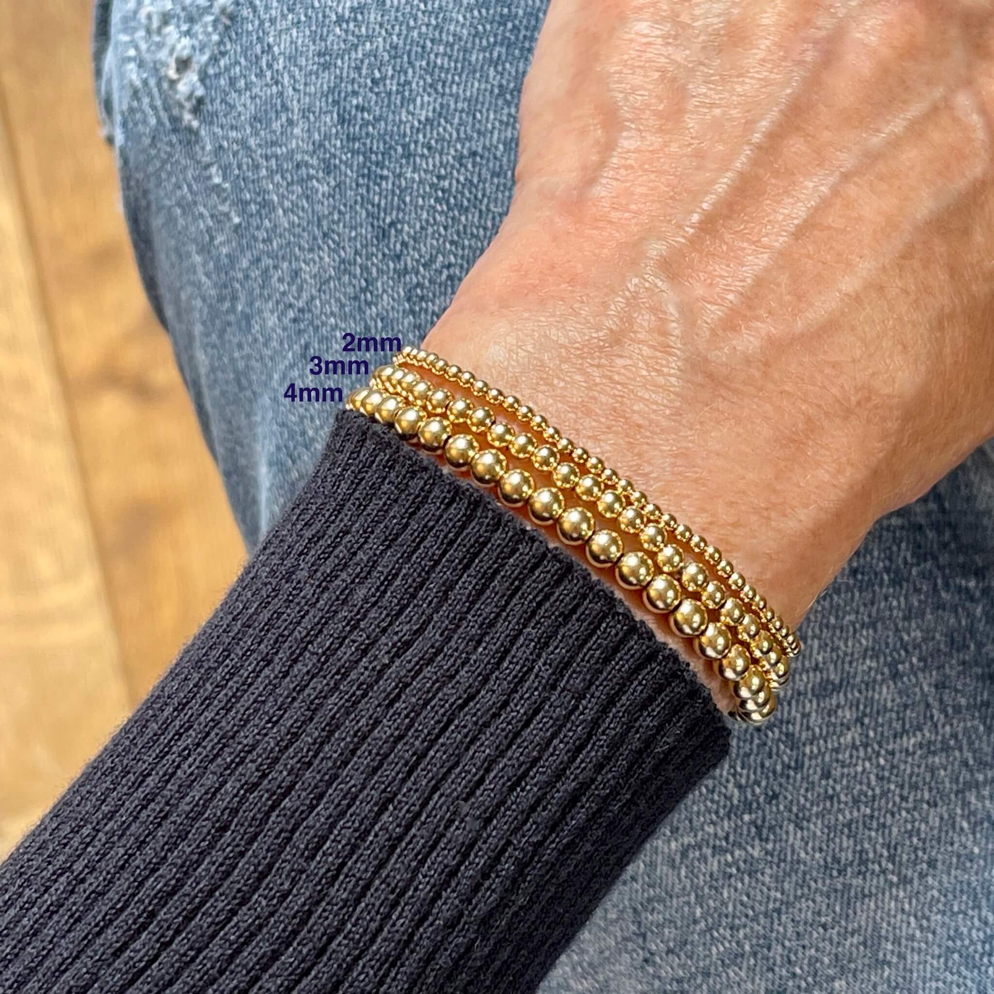14k Gold Bead Stretch Bracelets, 3mm-6mm, Men and Women's Bracelet –  Crystal Casman