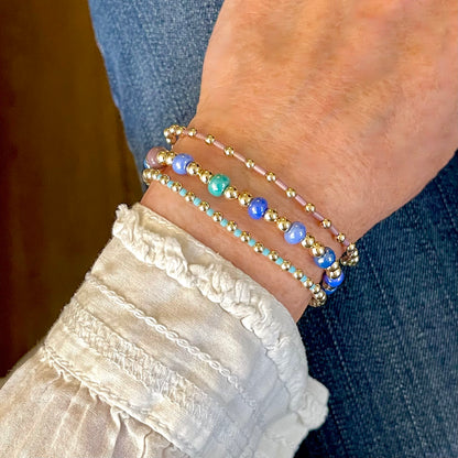 Gold Bead Bracelet Stacks | Turquoise/Purple/Blue Beads | Sets & Solos