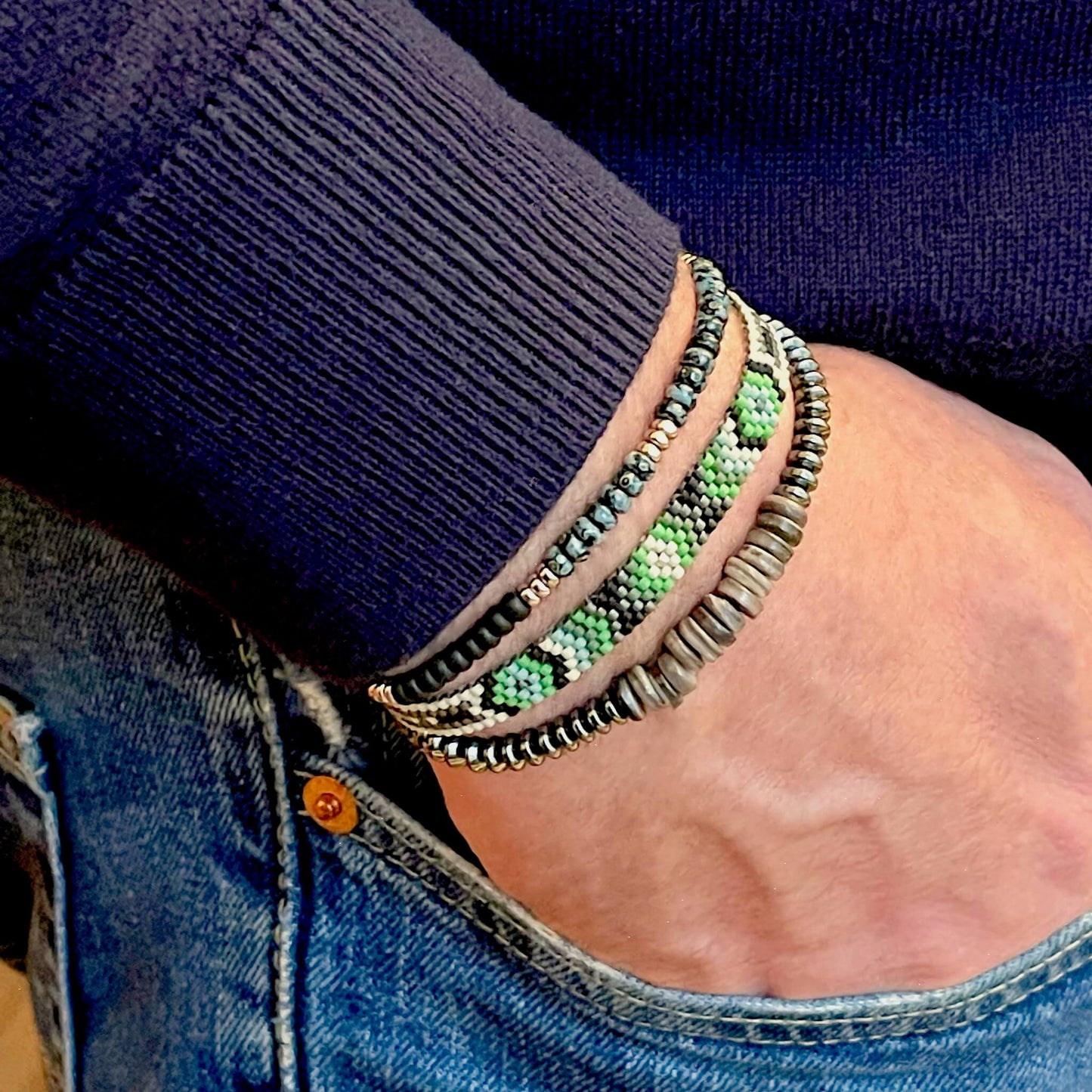 Diamond Burst | Men's Woven Bracelet | Green/Black