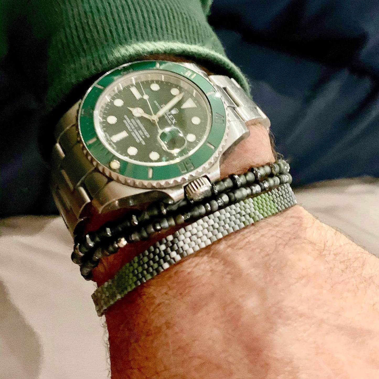 Ombre Bracelet | Mens Beaded Bracelet | Green/Gray