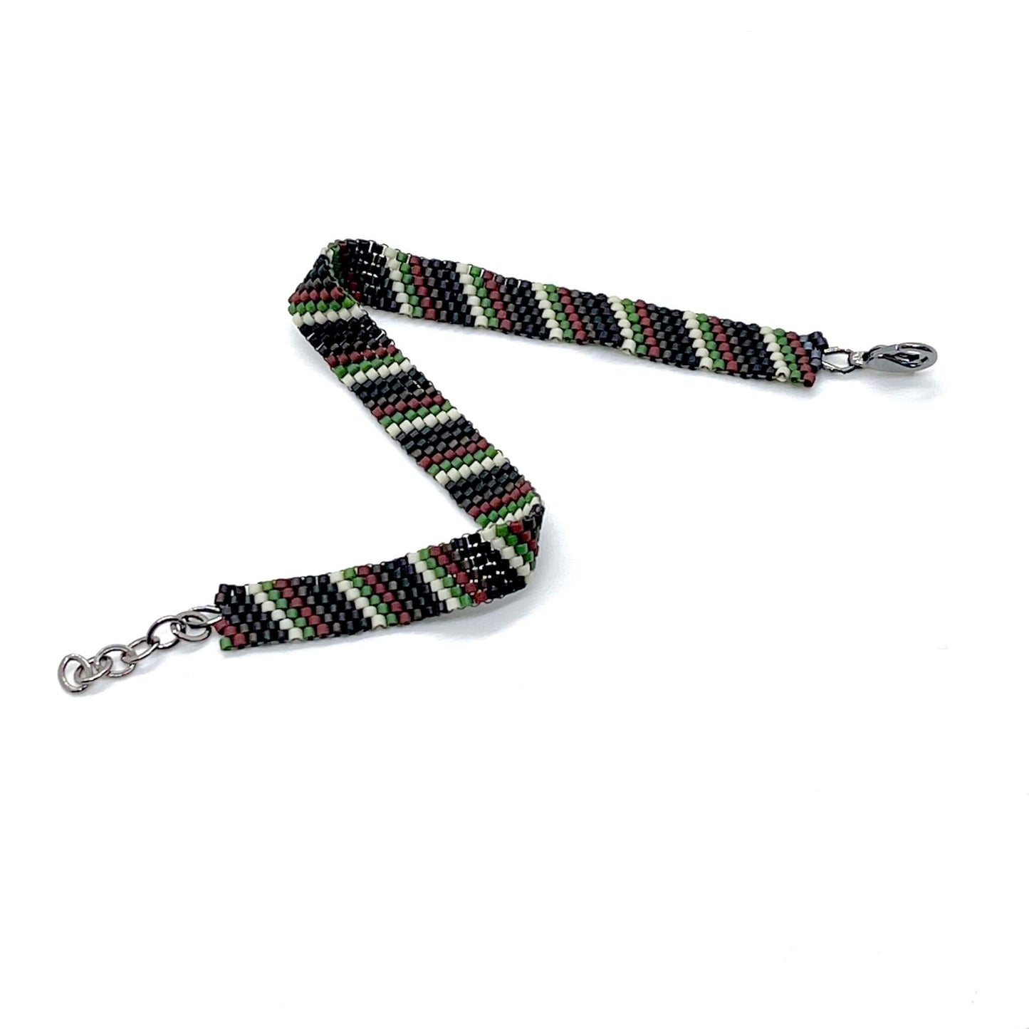 Men's woven bracelet/brown and green bracelet with candy stripes/flat beaded bracelet.