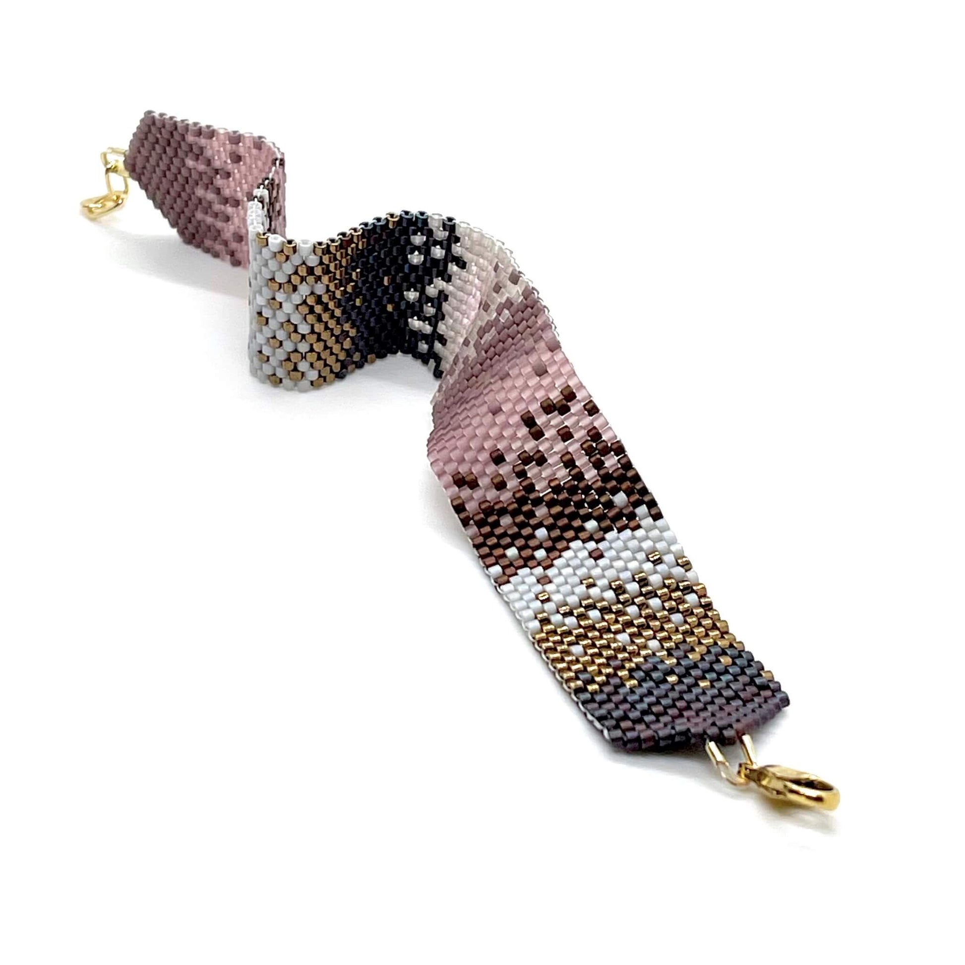 Ombre purple and bronze seed bead peyote cuff bracelet.