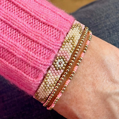 Arrow Woven Beaded Bracelet in Pastel Pink/Cream