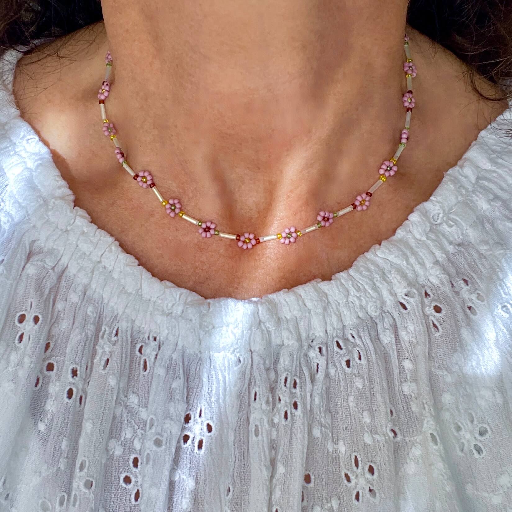 Daisy Waterfall Beaded Necklace – Guelaguetza Designs