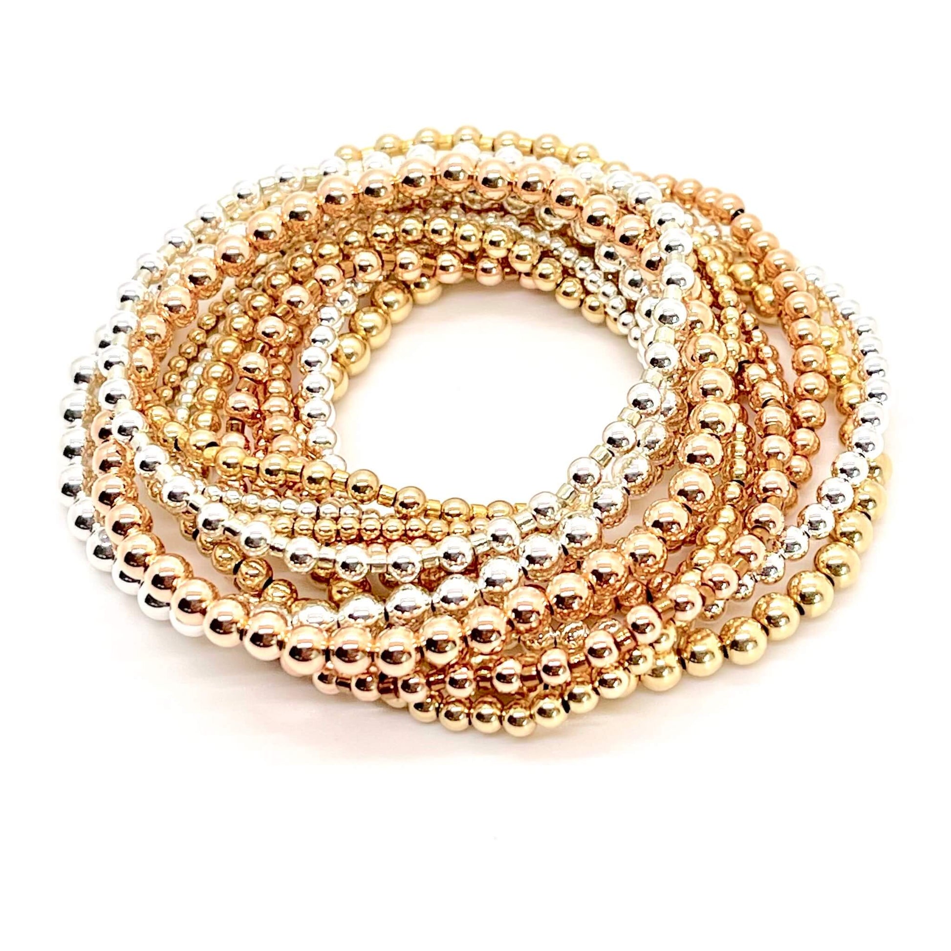 Stackable bracelets | Silver bead bracelets | Gold bead bracelets.