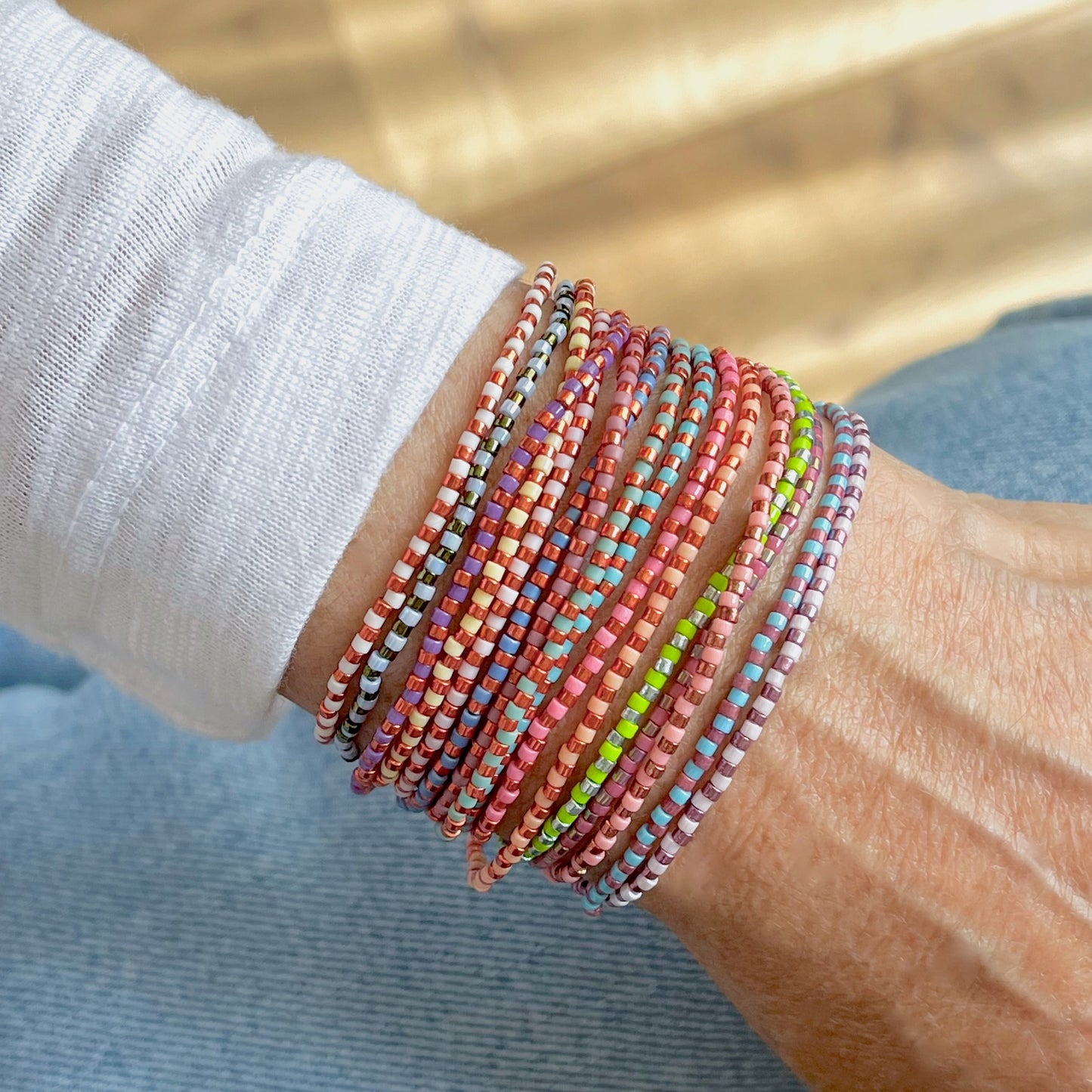 Wrap beaded bracelets | Set of 3 colorful stretch wrap bracelets.