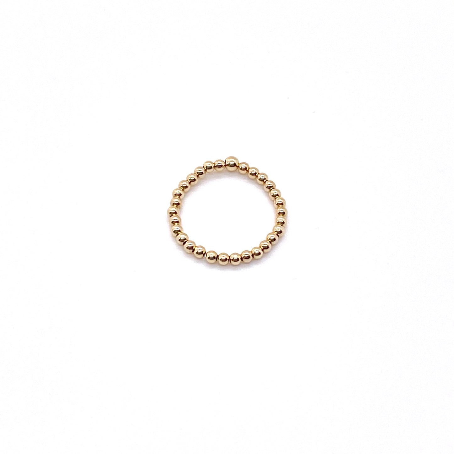 Ball ring with 14K gold filled 2mm waterproof beads on stretch cord.