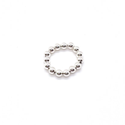 Silver bead ring with 4mm waterproof sterling silver beads on elastic stretch cord.